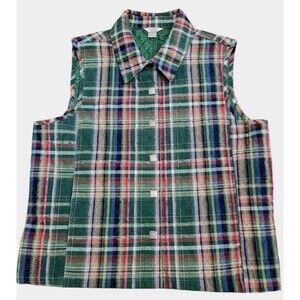 Christopher & Banks Quilted Vintage Green Blue Plaid Vest Women SZ Large